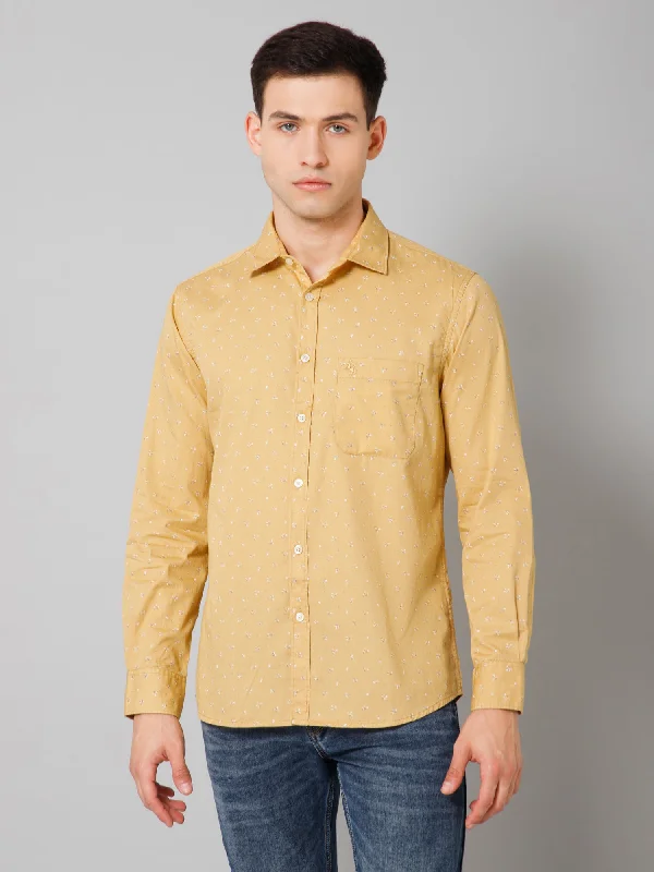 Basic Fashion Street Pants Men's Yellow Casual Floral Print Full Sleeve Shirt