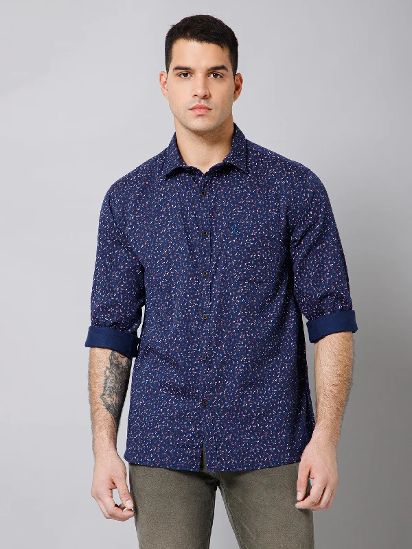 Cool Casuals Casual Styles Men's Navy Blue Casual Floral Print Full Sleeve Shirt