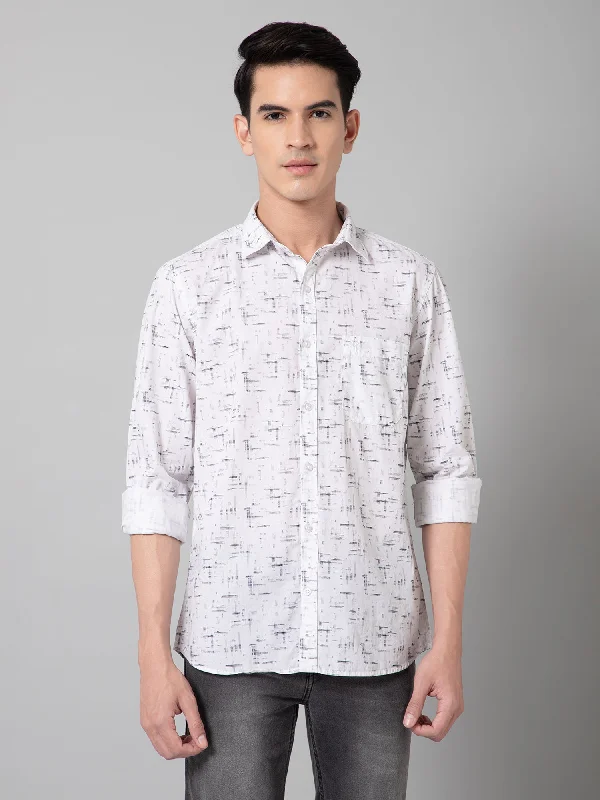 Cool Jackets Comfortable Hoodies Men's White Casual Abstract Print Full Sleeve Shirt