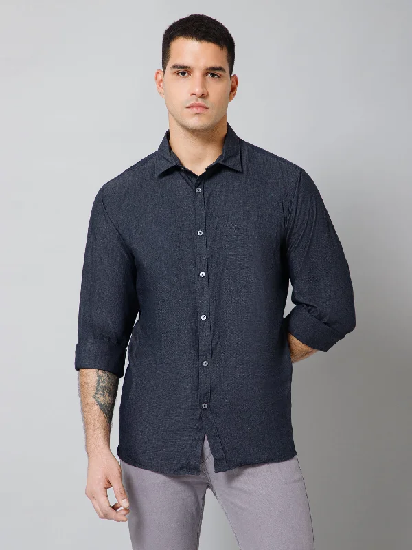 Premium Fit Active Gear Men's Dark Grey Casual Fil a Fil Plain Full Sleeve Shirt