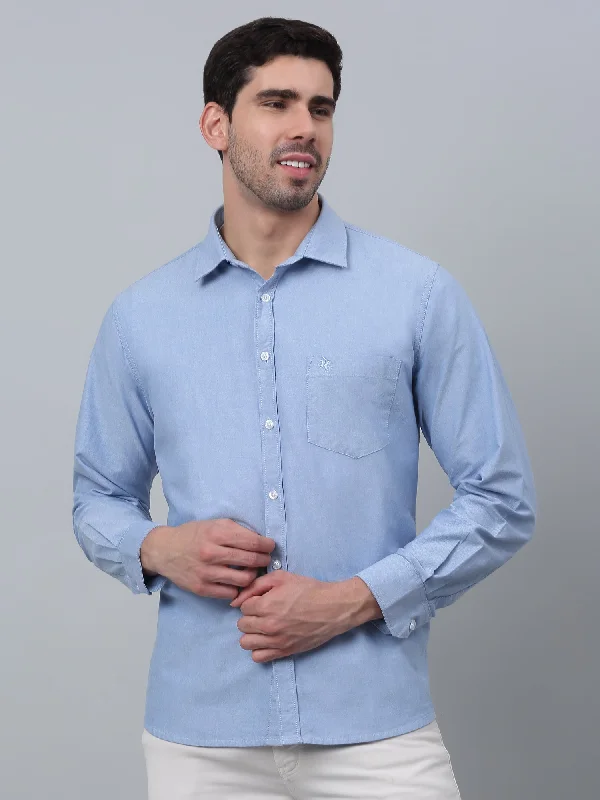 Versatile Outfits Easy Styles Men's Light Blue Casual Plain Full Sleeve Shirt