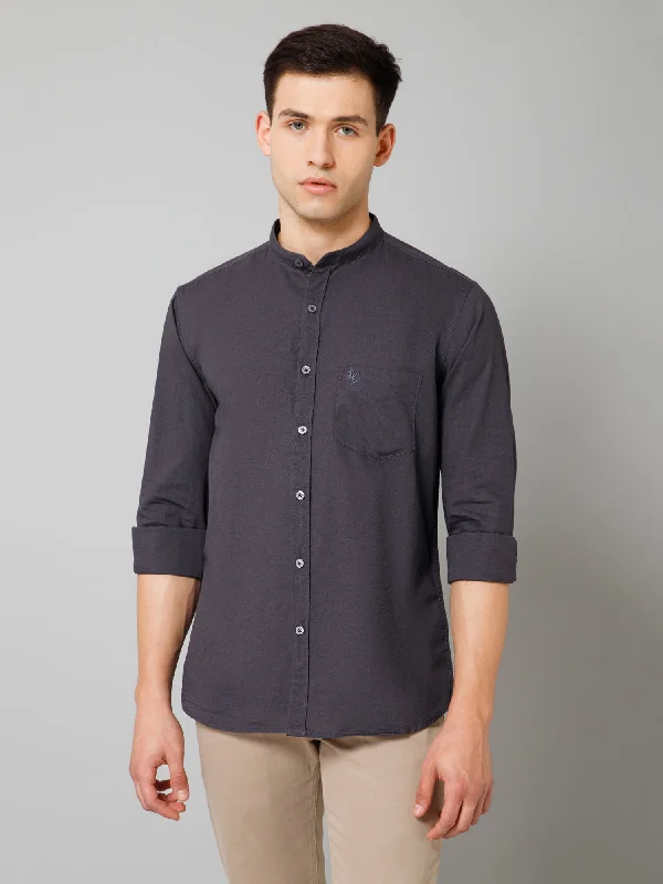 Warm Essentials Comfortable Sweaters Men's Dark Grey Casual Plain Full Sleeve Shirt