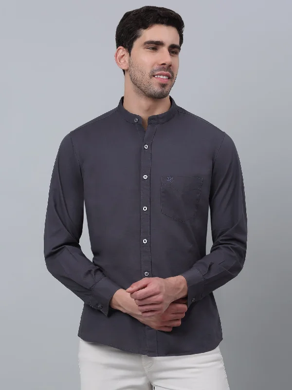 Effortless Comfort Smart Accessories Men's Dark Grey Casual Plain Full Sleeve Shirt