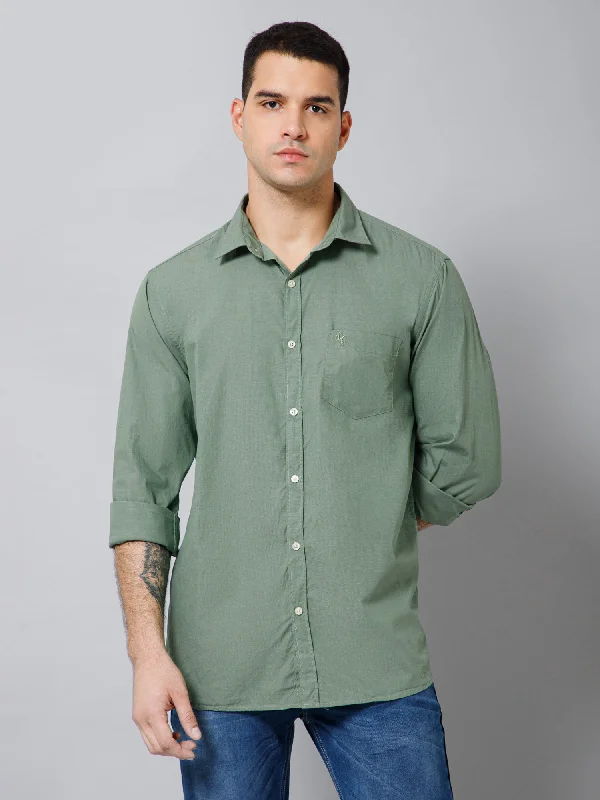 Simple Comfort Fashionable T-shirts Men's Olive Green Casual Fil a Fil Plain Full Sleeve Shirt