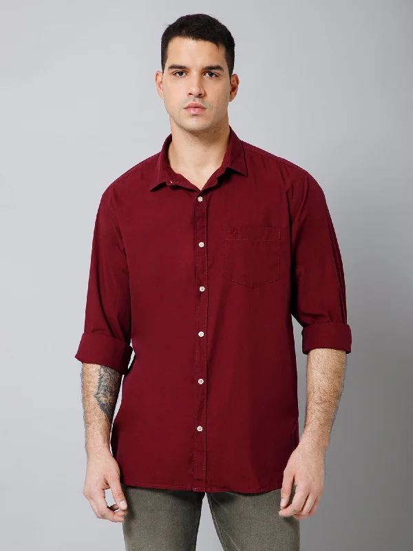 Modern Apparel Smart Layers Men's Maroon Casual Fil a Fil Plain Full Sleeve Shirt