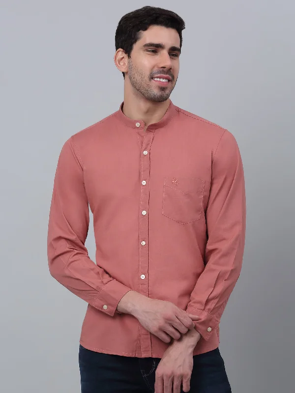 Everyday Comfort Wear Casual Styles Men's Dark Peach Casual Plain Full Sleeve Shirt