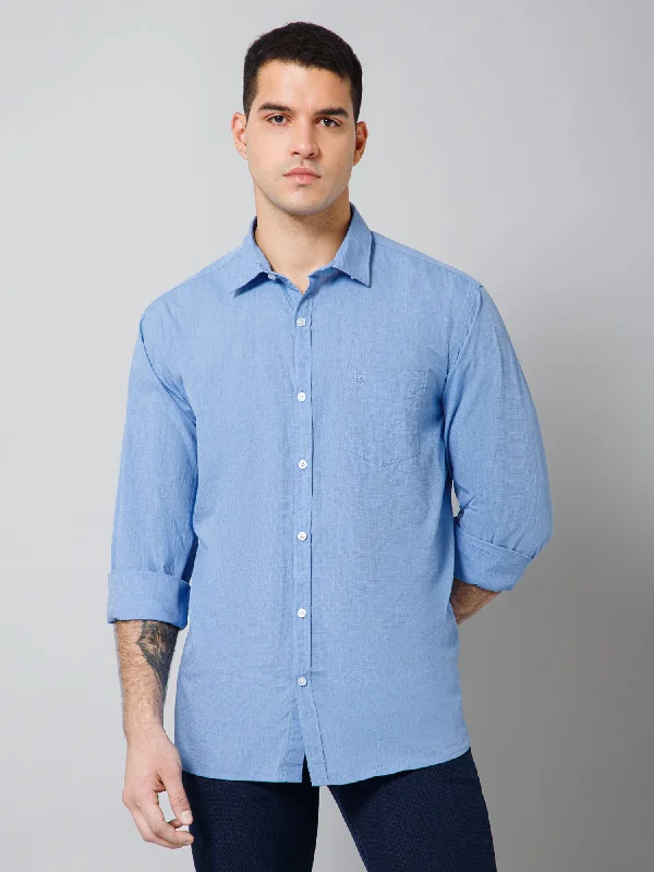 Cozy Looks Versatile Tops Men's Sky Blue Casual Fil a Fil Plain Full Sleeve Shirt