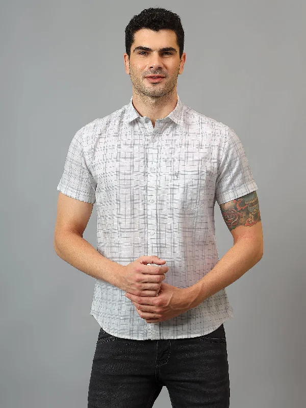 Men's White Casual Medium Checks Half sleeve Shirt