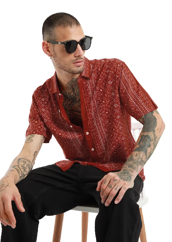 Everyday Jackets Classic Pieces Fabula Rust Print Half Sleeve Shirt