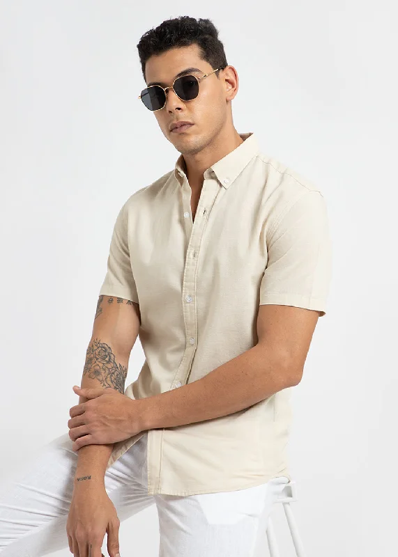 Classic Pieces Smart Tops Light Beige Cotton Linen Shirt