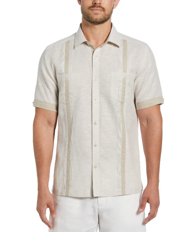 Classic Pieces Fashion Suits Linen Blend Cross Dye Guayabera Shirt