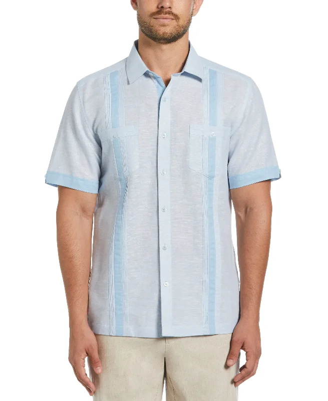 Smart Casual Wear Sleek Outerwear Linen Blend Cross Dye Guayabera Shirt