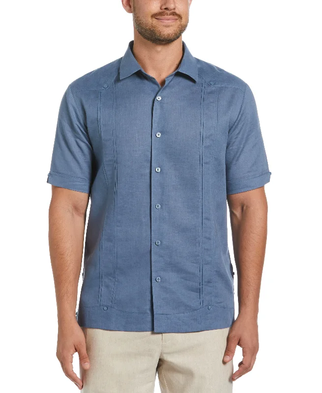 Comfortable Knitwear Relaxed Tops Linen Blend No-Pocket Guayabera Shirt