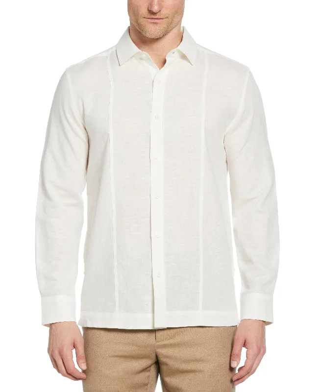 Premium Fit Smart Denim Linen-Blend Pintucks Guayabera Shirt