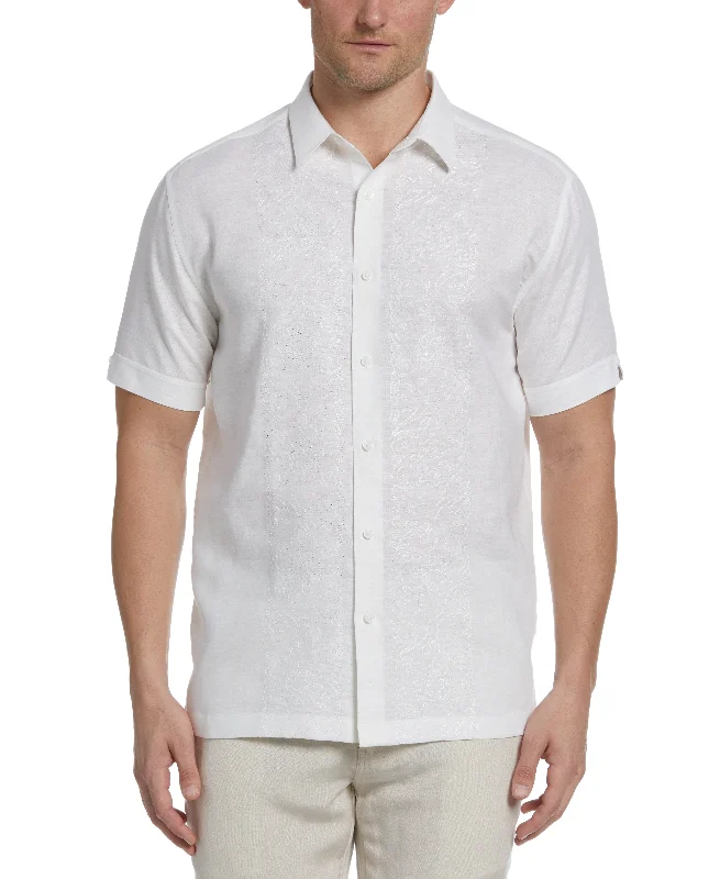 Linen Blend Tonal Embroidered Panel Shirt