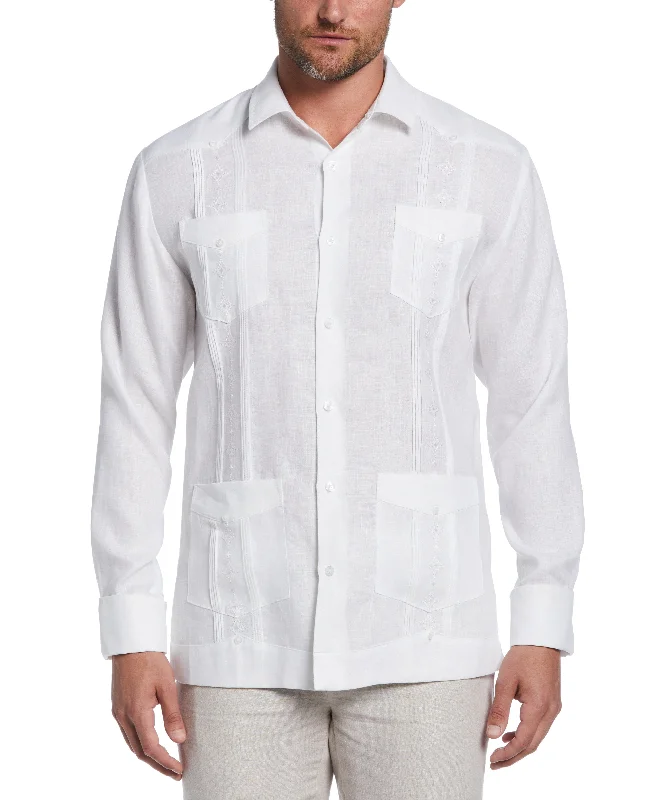 Active Essentials Practical Hoodies Linen Embroidered French Cuff Guayabera Shirt
