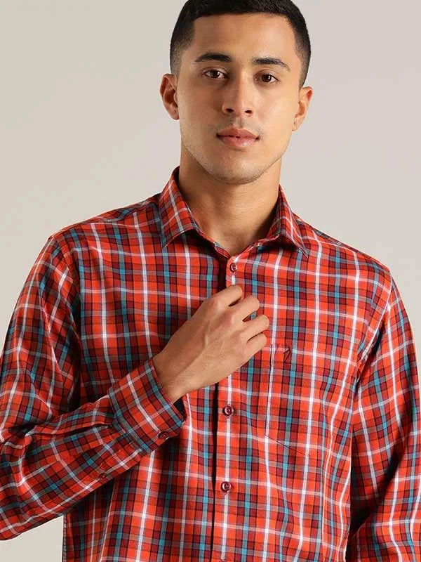 Everyday Denim Comfortable Jeans Men Checked Full Sleeve Cotton Blend Shirt