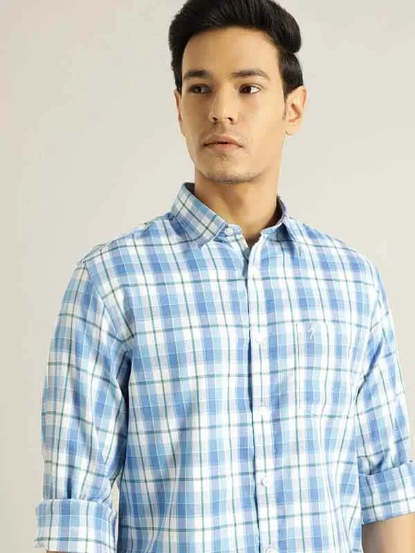 Active Tops Athletic Tops Men Checked Full Sleeve Cotton Blend Shirt