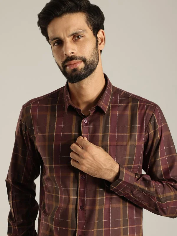 All-Purpose Wear Classic Pants Men Checked Full Sleeve Cotton Blend Shirt