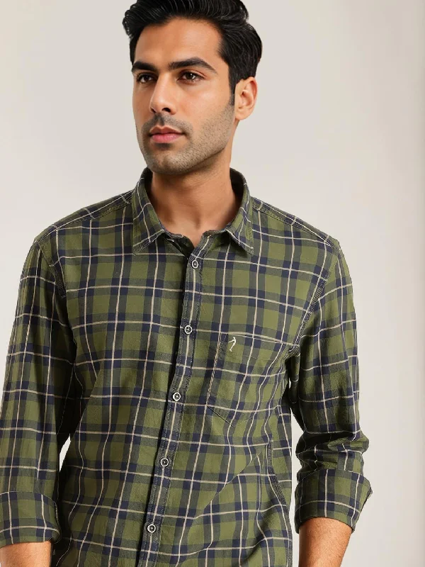 Urban Wear Trendy Pants Men Checked Full Sleeve Cotton Shirt