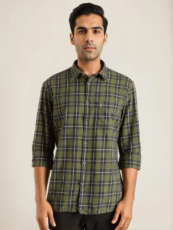 Casual Sneakers Simple Shirts Men Checked Full Sleeve Cotton Shirt
