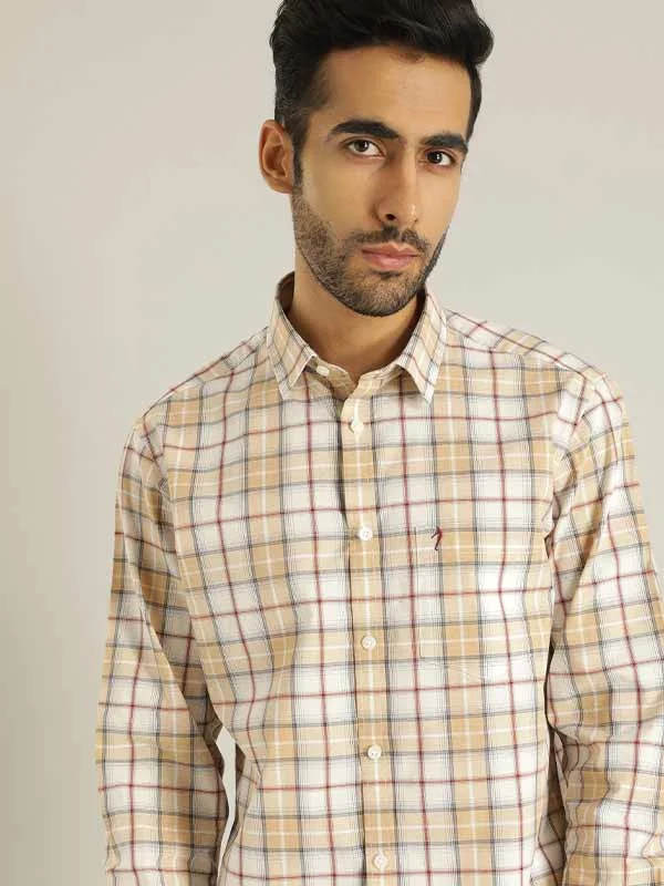 Athletic Gear Cool T-shirts Men Checked Full Sleeve Cotton Shirt