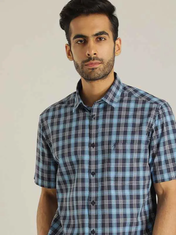 Comfy Outerwear Classic Shirts Men Checked Half Sleeve Cotton Blend Shirt