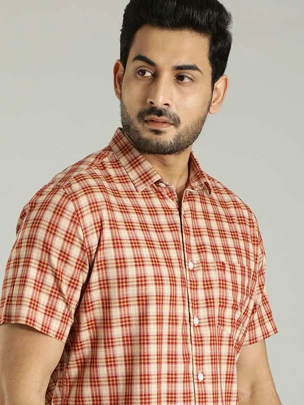 All-Season Outfits Cozy Pants Men Checked Half Sleeve Cotton Blend Shirt