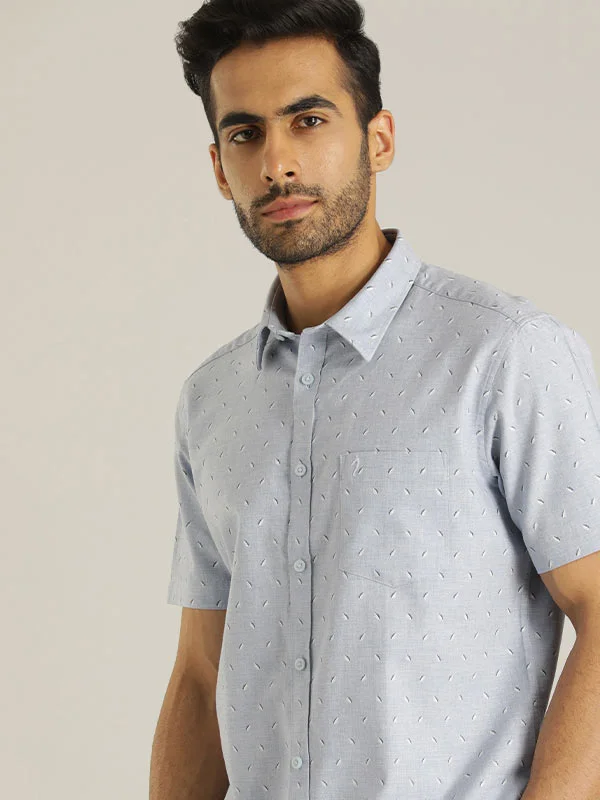 Relaxed Casuals Practical Outfits Men Printed Half Sleeve Cotton Shirt