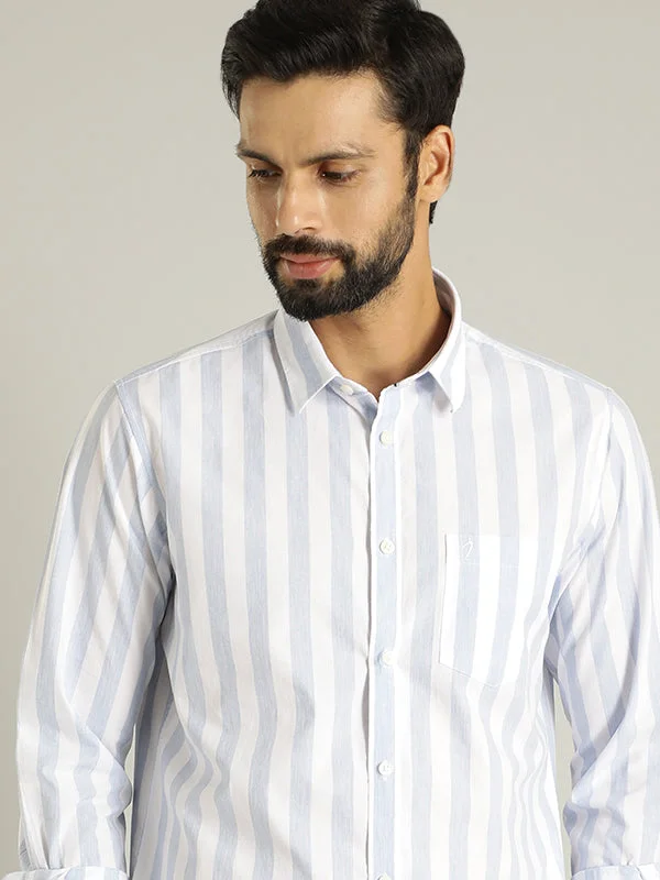 Functional Tops Smart Layers Men Striped Full Sleeve Cotton Shirt