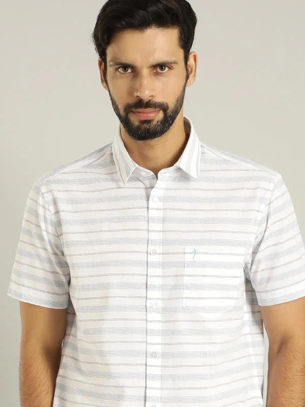 Smart Outfits Casual Suits Men Striped Half Sleeve Cotton Blend Shirt