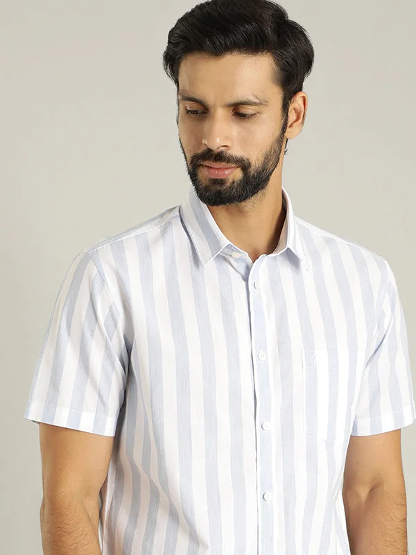 Stylish Layers Cool Shorts Men Striped Half Sleeve Cotton Shirt