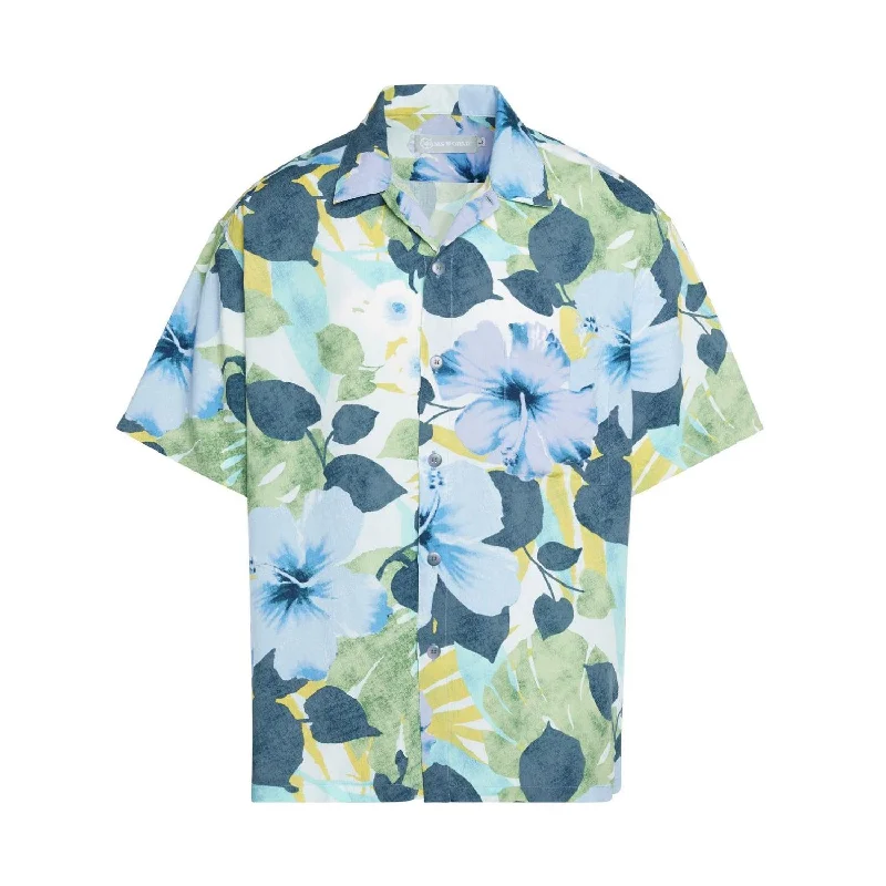 Men's Retro Shirt - Hibiscus Palm Indigo