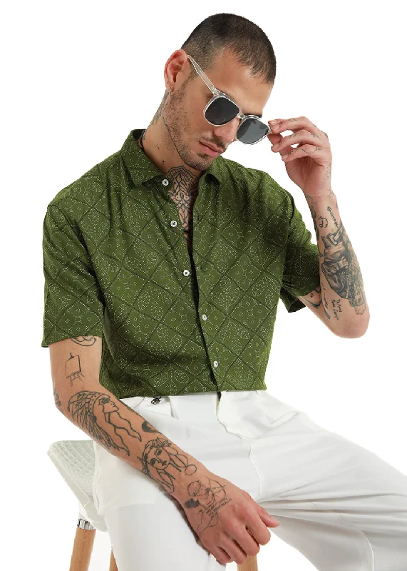 Active Tops Street Style Pants Moss Leaf Print Half Sleeve Shirt
