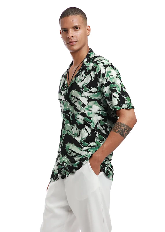 Smoke Green Print Half sleeve shirt