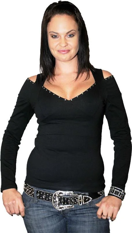 Smart Outfits Simple Hoodies VB051 / VB151 Ladies Shirt with Open Shoulders and Rhinestones