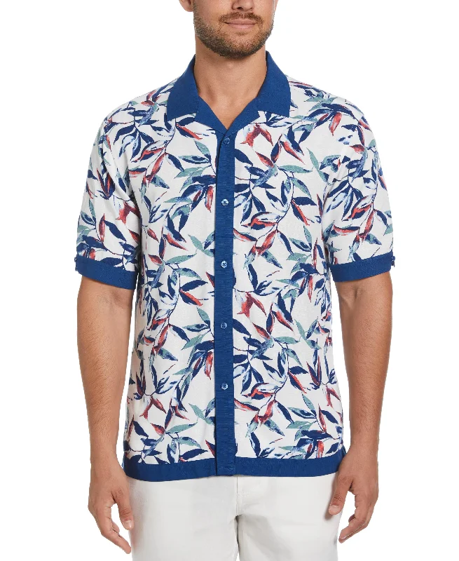 Active Comfort Relaxed Footwear Watercolor Leaf Print Textured Shirt