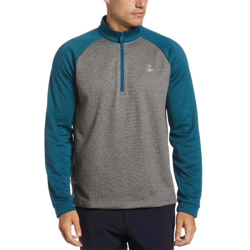 All-Purpose Wear Cool Outerwear Color Block Fleece 1/4 Zip Pullover Golf Sweater