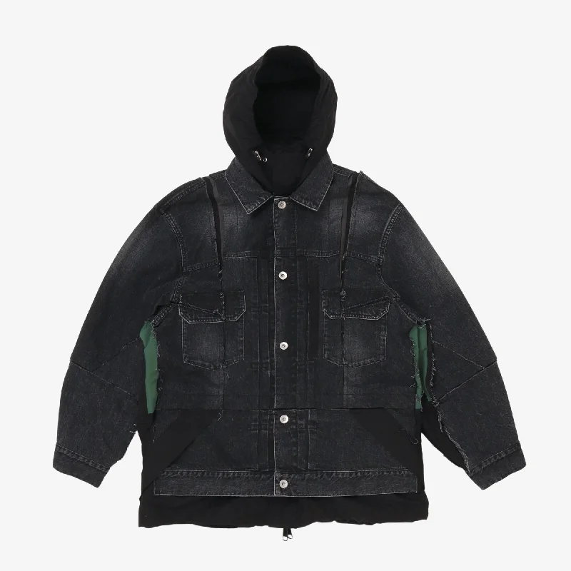 Warm Wear Casual Sneakers Reversible Denim Nylon Jacket