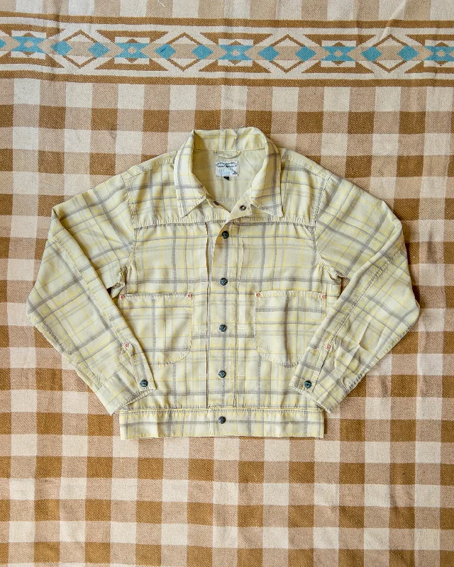 Flexible Wear Comfortable Wardrobe Printed Corral Plaid Tencel Ranch Jacket - Sunflower