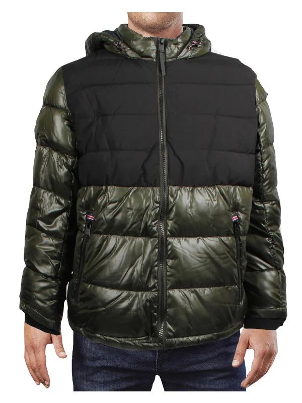 Relaxed Casuals Simple Hoodies Tower Mens Puffer Colorblock Quilted Coat