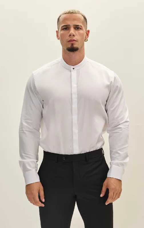 Outdoor Gear Warm Hoodies Pure Cotton Band Collar Dress Shirt  - White