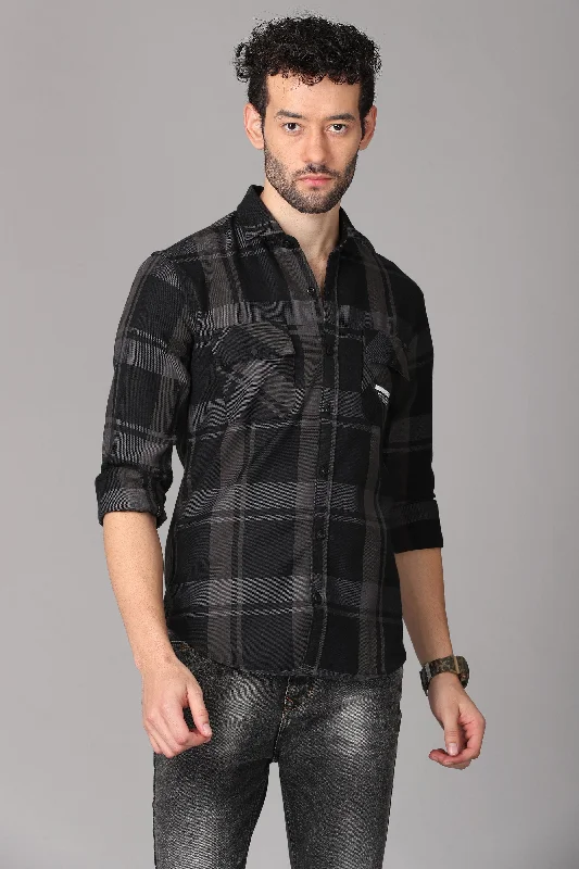 Urban Style Modern Footwear Black Grey Checks Shirt