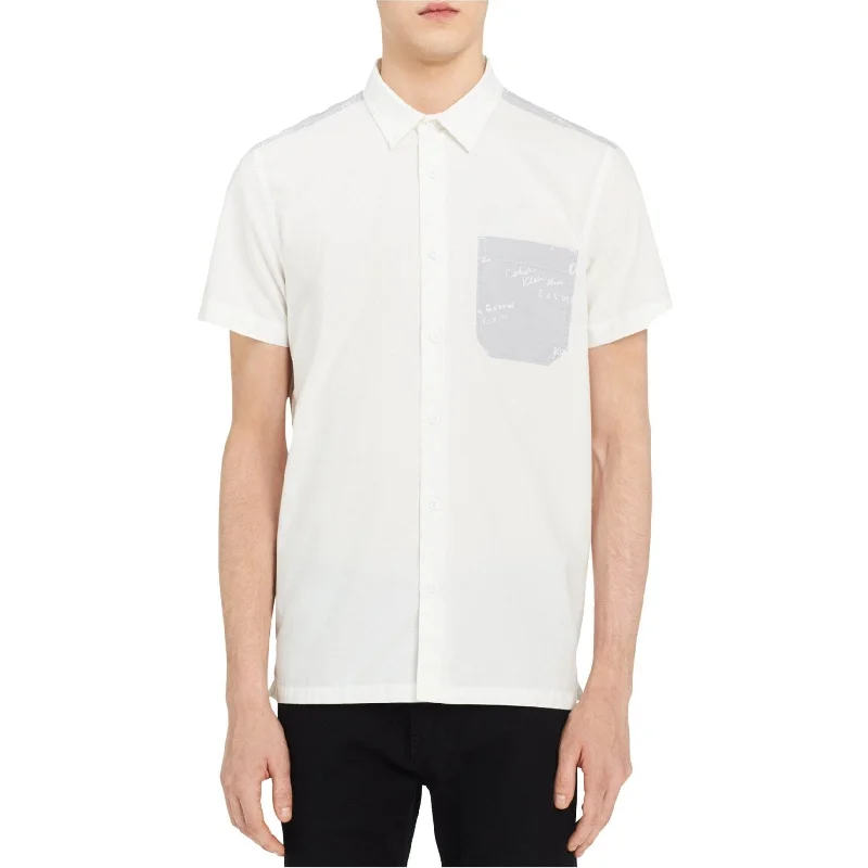 Calvin Klein Mens Graffiti Pocket Button Up Shirt, White, XX-Large