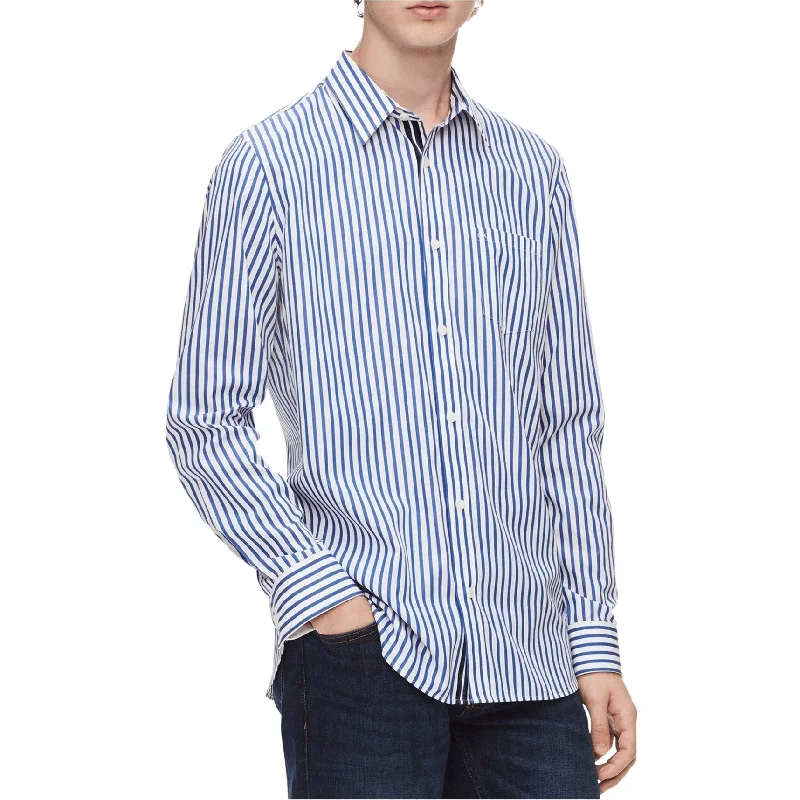 Calvin Klein Mens Striped Button Up Shirt, Blue, XX-Large