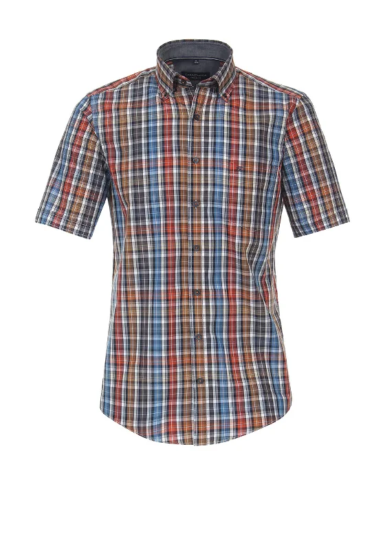 Casa Moda Check Short Sleeve Shirt, Tangerine Tango