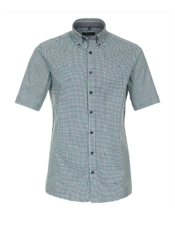 Active Essentials Smart Jeans Casa Moda Geo Print Short Sleeve Shirt, Green Milieu