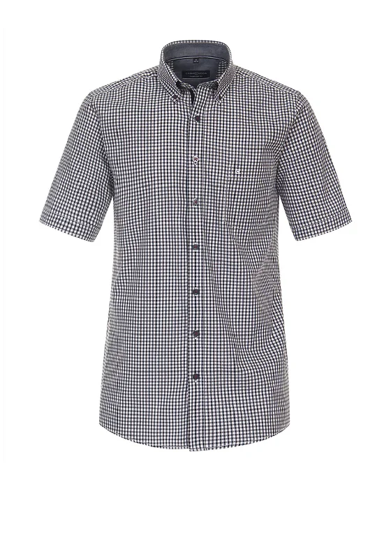 Street Fashion Trendy Hoodies Casa Moda Short Sleeve Check Shirt, Garnet