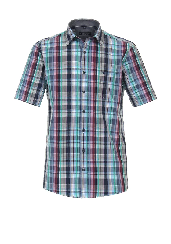 Stylish Layers Practical Outfits Casa Moda Check Short Sleeve Shirt, Pink Multi