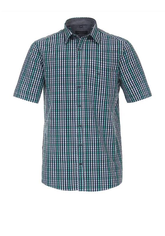 Versatile Knitwear Classic Pieces Casa Moda Small Check Short Sleeve Shirt, Green Multi Versatile Knitwear Classic Pieces Casa Moda Small Check Short Sleeve Shirt, Green Multi